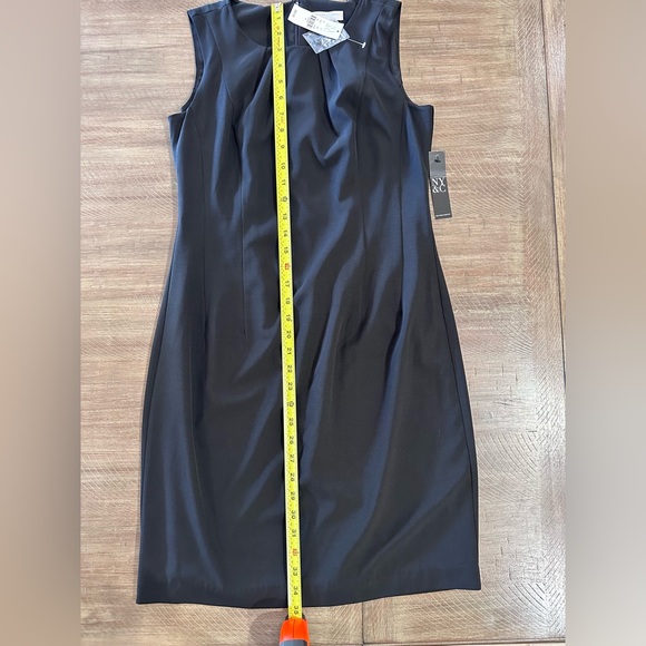 NWT New York & Company Women's Size 4 Black Sheath Dress Pleated Neck ($69.95) - Picture 13 of 14